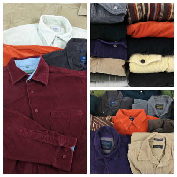 Photo collage with corduroy shirts in different colors