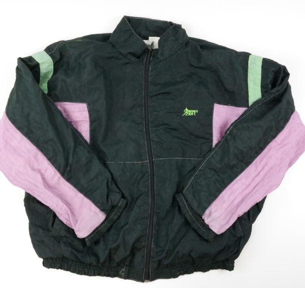 90's sport jacket in black and pastel pink and green made of nylon