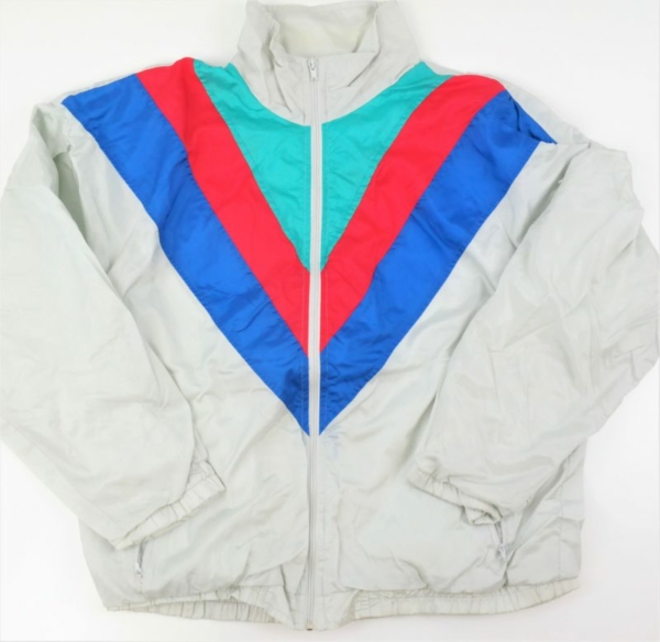 Fluffy Jacket in weiß, Vintage Sportjacke mit weitem Schnitt Unisex