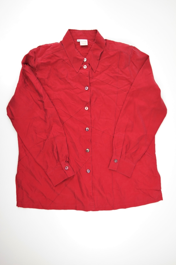 real vintage silk blouse in red, long-sleeved button top