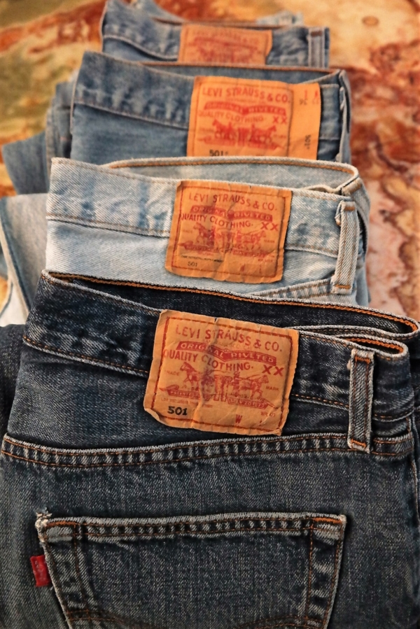 levi's brand jeans, real vintage five o one in different colors